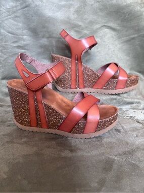 BJORNDAL Cognac Leather Strappy Cork Wedge Sandals Adjustable Ankle Straps SZ 7